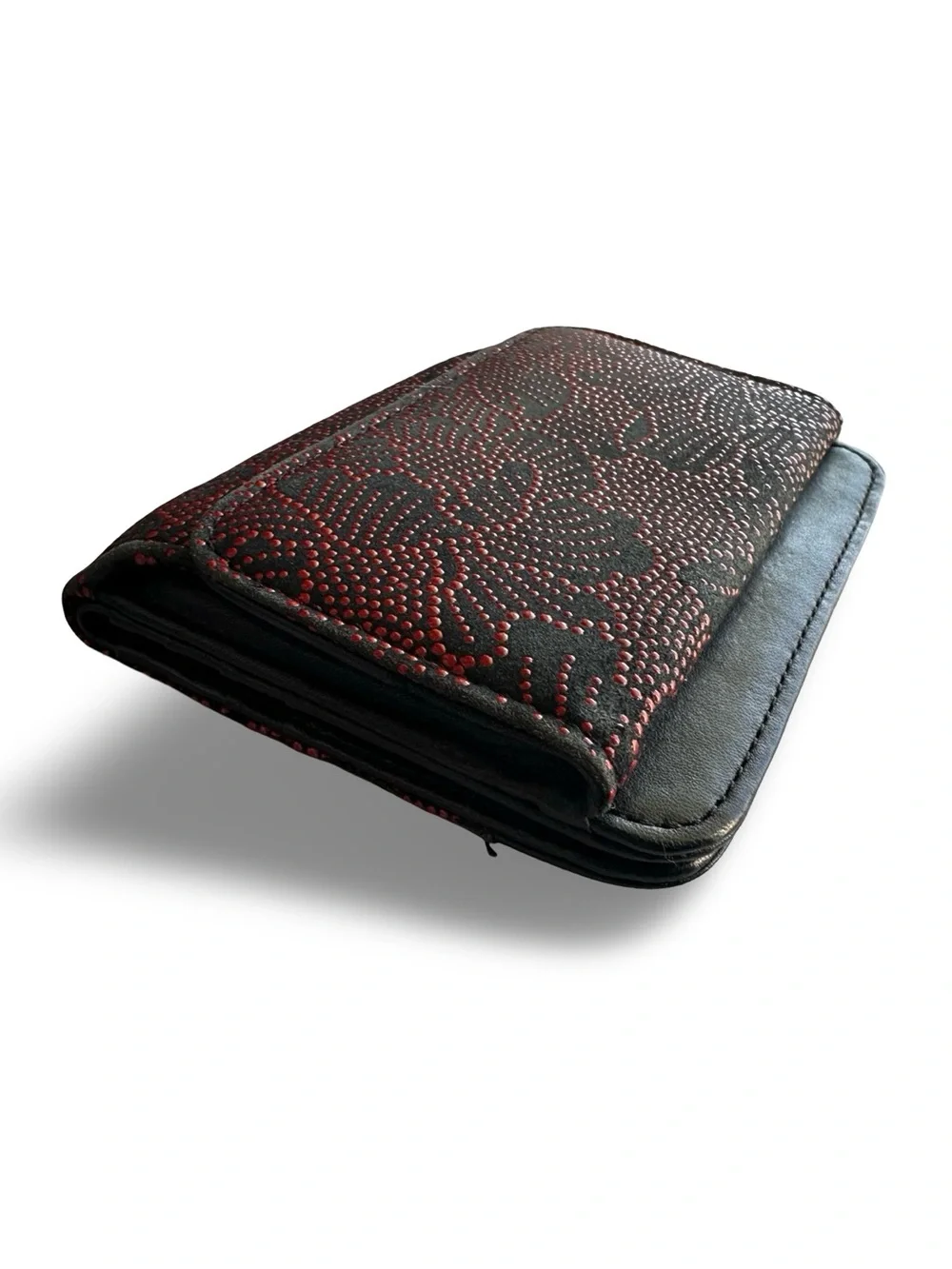 NWT Japanese Koshu Inden Deerskin Lacquer Wallet Red Hana Karakusa